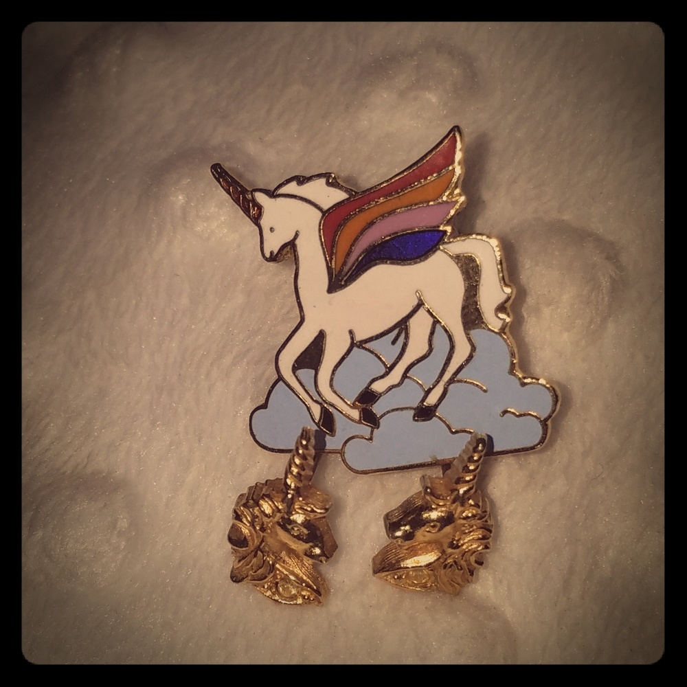 Cute unicorn pin and earring Bundle